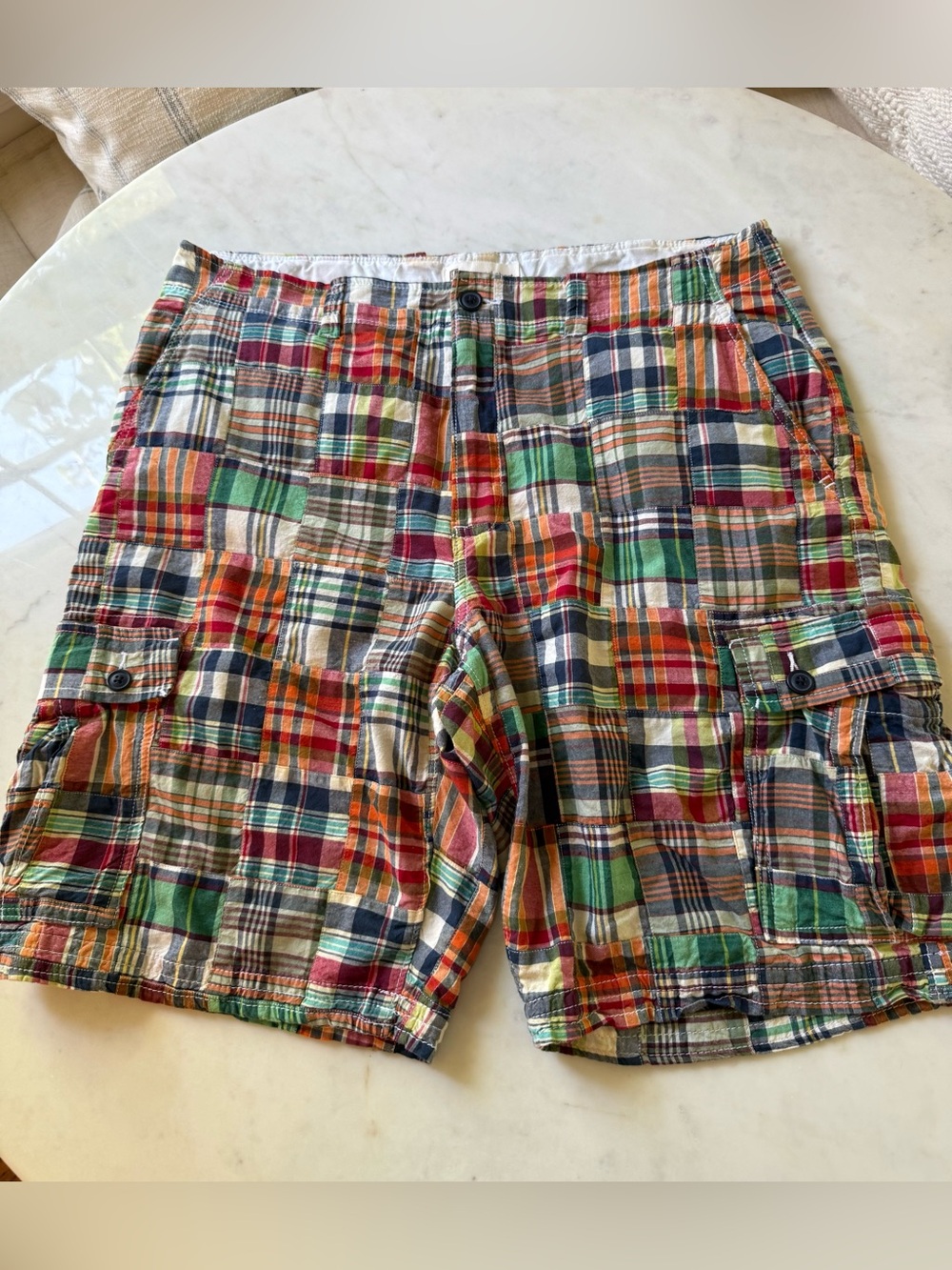 Gap Men’s Rugged Short Madras Patchwork Plaid Cargo Shorts Y2K Sz 38